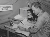 A historic photograph of a solider working at a desk wearing an Ordnance Department Wristwatch.